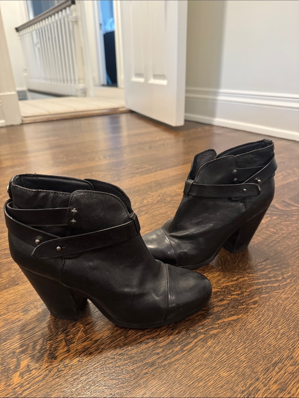 Rag & Bone Women's Black Leather Ankle Booties with Strap Detail